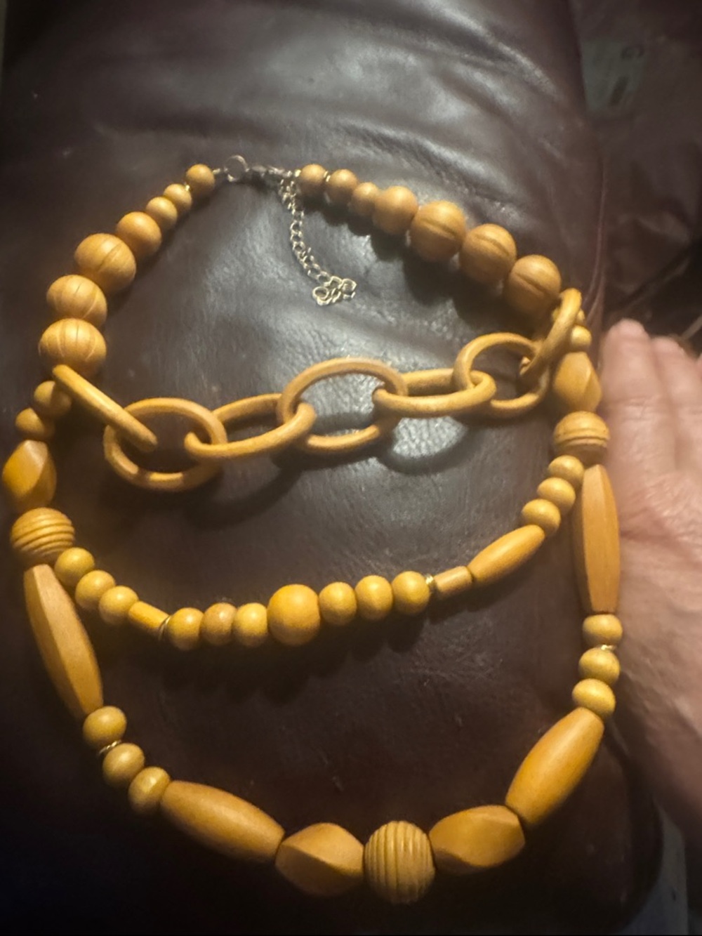 Handcrafted Wooden look Bead Necklace Set in Honey Wood color